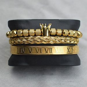 Titanium Steel Charm Bracelet 3pcs/set Braided Roman Numeral Crown Lovers Bracelets for Women Men Luxury Jewelry Valenti315p
