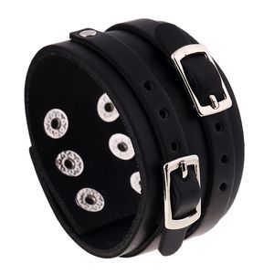 Wide Pin Buckle Belt Charm Leather Bangle Cuff Button Adjustable Bracelet Wristand for Men Women gift Fashion Jewelry