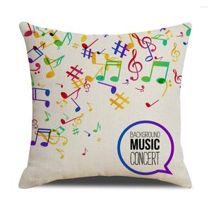 Kuddefodral 2022 F￤rgglada musikanteckningar M￶nster Square Throw Cover Cute Linen Pillow Case Cushion Car Seop Soffa Bed Decoration