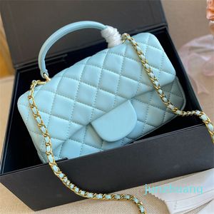 2022 Classic Mini Flap Tote Bag Caviar Caviar Becerro de diamante acolchado Mango de cadena de hardware Diamante Cross -Sacoche Diseñador de bolsos de lujo franceses para mujer 20 cm