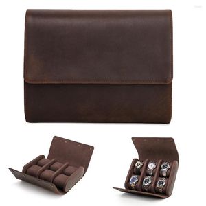 Watch Boxes 2022 Portable Genuine Cow Leather Watches Roll Travel Case Vintage Display Jewelry Storage Easy Carry Men Organizers