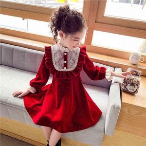 Girl's Es Hot Red Christmas Permanance Party Birthday Winter Autumn Children Velvet Dress for Girls Warm Clothes 0913