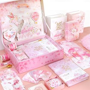 Notepads 102pcs/set Kawaii Sakura Notebook Gift Set Diy Diary with Bookmark Postcard Stickers 365 Planner Stationery Girls Cuadernos 220914