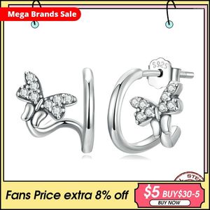 Hoopörhängen Wostu 925 Sterling Silver Butterfly Starmoon Stud for Women Simple Style Zircon Ear Hooks Fine Jewets Gifts