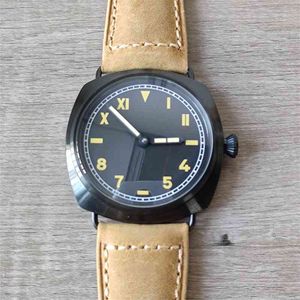 Paneraii Mechanical Panerai Paneria Watch Manual 47mm Man Movement Winding 6497滅菌ダイヤルブラックPVDコーティングレザーメンウォッチP13