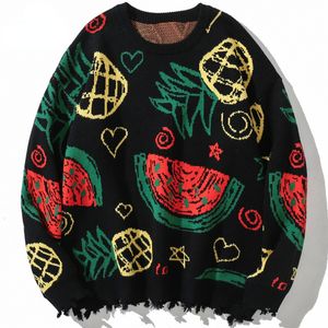 Män s tröjor hiphop tröja män färgglada ananas hjärta graffiti o nacke stickade jumpers casual mode tops par lös mysig streetwear 220913