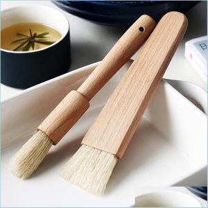 Baking Pastry Tools Kitchen Pastry Baking Brush Barbecue Oil Cooking Wooden Round Handle Bristle Bbq Tools Bakeware Drop Delivery 20 Dhfxg