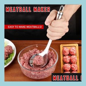 Meat Poultry Tools Stainless Steel Meatball Spoon Maker Scoop Non-Stick Long Handle Diy Kitchen Accessories Meat Potry Tools Drop De Dh5S0