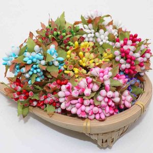 Faux Floral Greenery 10Pcs Artificial Glass Berries Fruit Red Cherry Plastic Fruits For Home Wedding Decoration Fake Strawberry Mulberry Flower J220906