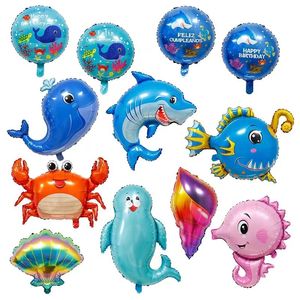 Ny stil Ocean Theme Party dekorerade scenballonger Uppblåsbara havsdjur Tätning Krabba Shark Shell Whale Fish Aluminium Foil Balloon Birthday Decoration