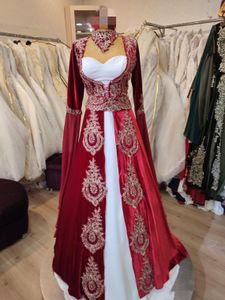 Eleganckie arabskie tureckie sukienki wieczorowe kaftan złota koronkowa aksamitna z koralikami bindalli etniczni ludni ludni rękawy formalne suknie imprezowe Burgundowe i białe sukienka na studniówkę