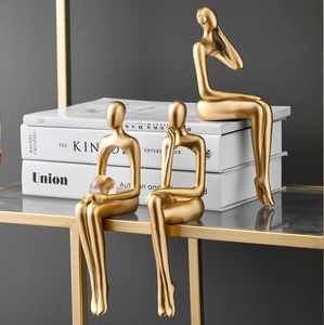 Arts and Crafts Abstract Resin Statue Golden Miniatures Modern Home Decoration Bookshelf Accessories Christmas s Gifts