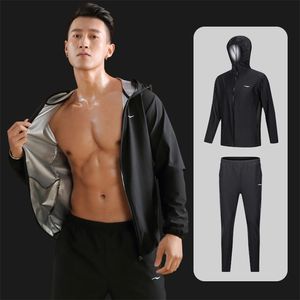 Herrspårar Bastu Suit Slimming Men Zipper Hoodies Gymkläder Set för viktminskning Running Fitness Training Sweating Sportswear Workout Set 220914