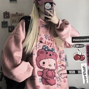 Kadınların Hoodies Sweatshirts Kawaii Anime Kış Kadın Sevimli Karikatür Uzun Kollu Gündelik Büyük Boyu Sweatshirt Harajuku Üstler Moda Kazak 220914