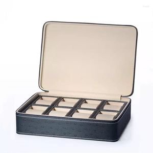箱を見る8スロット革張りの革張りのダチョウのスキンコレクション品質オーガナイザー