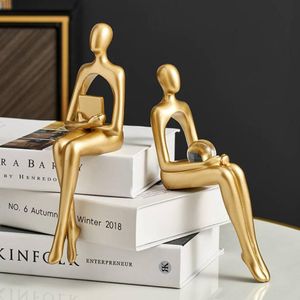 Arts and Crafts Nordic Style Creative Golden Character Figurines Miniatures Musician Thinker Ornament Study Room Decoration Modern Home Decoration