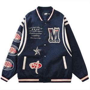 Herrjackor stjärnor brev broderi varsity jacka män hip hop retro lös baseball uniform par hk stil fallrockar jaqueta masculina t220914