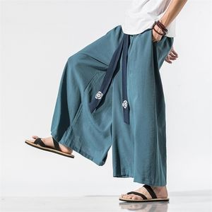 Calça masculina homens pernas largas mas masculino de algodão retro solto calças homem estilo chinês linho macho big stroth nepal manto 220914