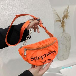 Evening Bags Fashion Ladies Letter Print Chest Bag Neon Color Zipper Casua Korean Women's Trend Waist Pack Chain Shoulder Messenger