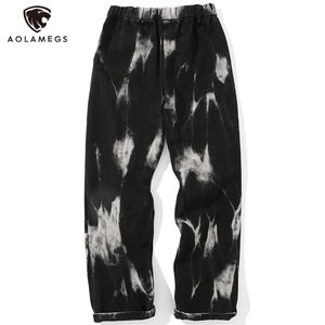 Men's Jeans Aolamegs Men Tie Dye Print Style Denim Pants Baggy Elastic Waist Straight Trousers High Street Punk Cool Streetwear 220915