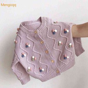 Pullover Autumn Winter Kids Baby Girls Full Sleeve Single-Breat Top Outwear Toddler Barn Knittande kläder Flocking Tröja 1-8y 0913