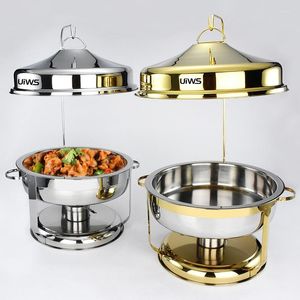 Servis uppsättningar Restaurante Buffet Equipamentos Dubai Dishes Silver Luxury Warmers Hanging Golden Chafing Dish Fuel Gel in