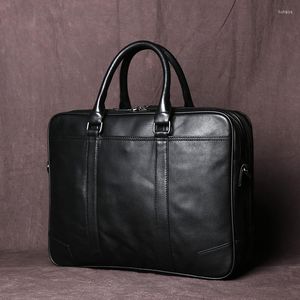 Aktentaschen Vintage Luxus Hauptschicht Echtleder Herren Business Büro 16 Zoll Laptop Schultertaschen mit hoher Kapazität Messenger Bags