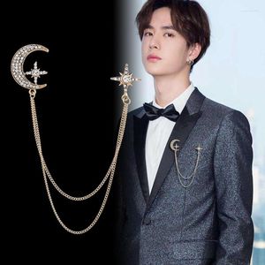 Brosches Korean Fashion Rhinestone Star Brooch Pin Crystal Tassel Chain Lape Pins Suit Skjorta krage smycken för män och kvinnor tillbehör