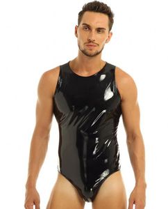 Män sexiga Catsuit-kostymer Wetlook PVC Faux Leather One-Piece Leotard Clubwear Back With Zipper Bodysuit Jumpsuit för vuxna