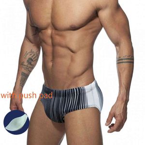 Men's Swimwear Men's Bikini Men Fashion Trend Black And White Line Triangle Swim Shorts Summer Quick Dry Beach Hot Spring Swimwear J220913