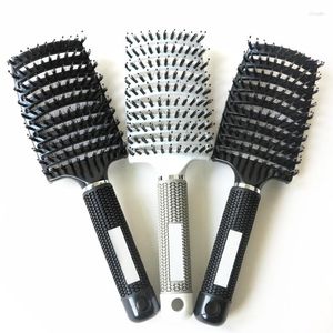 Pieces Black OR White Anti-static Curved Hair Extension Brush Combs With Massage Pastic Pins And Rubber Coated Handle
