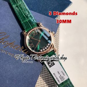 YF Happy Sport Diamonds yf278573 Womens Watch A2892 Automatic 30MM Green Textured 5 diamond Dial Rose Gold Case Leather Strap Super Edition eternity Ladies Watches