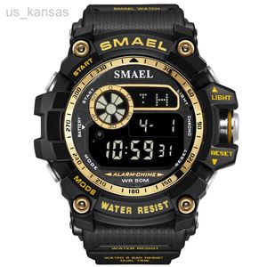 Wristwatches SMAEL Watches Led Digital Watch Big Dial Men Sports Watches 50M Waterproof LED Alarm Clock 8010 Sport S Shock Watches Men L220914