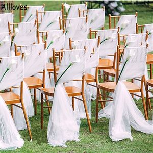 20 pezzi/lotto Copertina di sedie bianche romantiche Coperture da giardino Decorazioni per matrimoni a cintura sedie da festa del nodo a fascia back ties cumuli di compleanno di compleanno nastro decors al8465