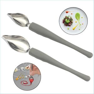 Altri utensili da cucina Chef Decorazione Matita Accessori antiscivolo D Strumenti Acciaio inossidabile Mini salsa portatile Pittura Cucchiaino da caffè Ki Dhqes