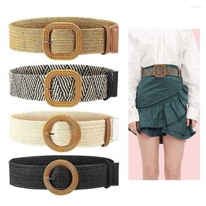 Belts 2022 Vintage Boho Braided Waist Belt Summer Woven Female Round Wooded Smooth Buckle Straw Wide For Women WaistBand