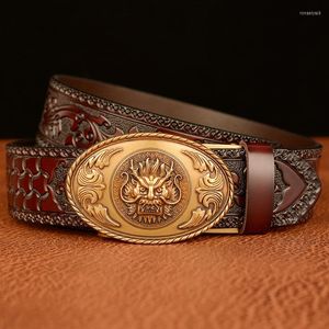 Belts Factory Outlet Fashion Style Genuine Leather Male Belt Head Designer Buckle Tang Grass Pattern Cowskin Men Waistband