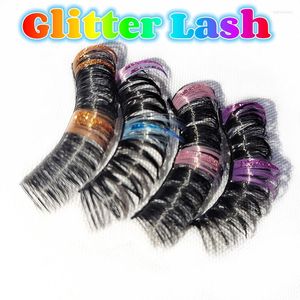 Falska ögonfransar 1Pair Faux Mink Colored Lashes Design Fluffy Glitter Natural Strip Makeup