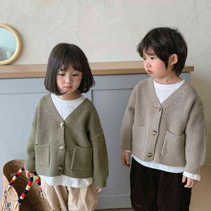 プルオーバー韓国スタイルの秋の新しい兄弟カジュアルルーズカーディガンの子供ファッション不規則なデザイン編み編みセーター0913