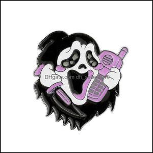 Pins Brooches Scream Killer Brooch Enamel Pin Backpack T-Shirt Lapel Badges Halloween Glitter Pink Fashion Gifts 6153 Q2 Drop Delive Dhwu4