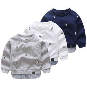 Pullover 2022 Frühling Herbst 2 3 4 6 8 10 Jahre Kinder Cartoon Tier Druck Patchwork Gefälschte 2 Stück Kinder grundlegende Sweatshirt Baby Junge 0913