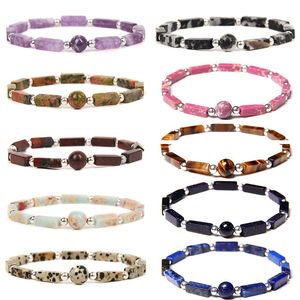 Natural Amethyst Square Beaded Bracelet Strands Unsix Simple Fashion Tiger Eye Lapis Charm Bracelet