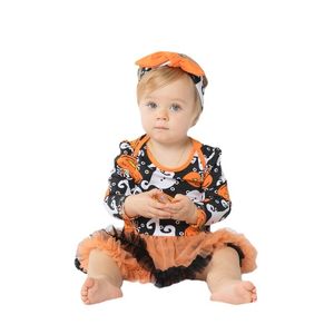 Occasioni speciali Vestiti della neonata Vestito di Halloween del fumetto Autunno Zucca Pagliaccetto a maniche lunghe Due pezzi Set Costumi di festival per bambini 220914