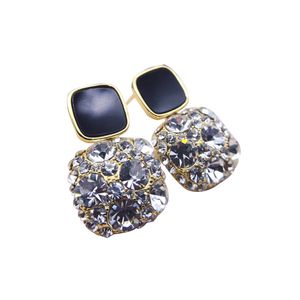 S925 Silver Bar Black Square Ear Stud Fully-jewelled Gemstones Earrings for Women and Girls