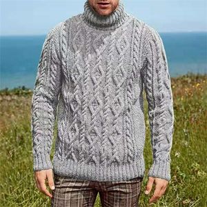 Męskie swetry Vintage Solid Twist Jacquard Swatters Mężczyźni Mężczyźni Zima ciepłe golf długie rękawy pulloczy dzianiny swobodny sweter 220914