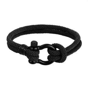 Milan Rope Bangle Versatile Style Svart rostfritt stålarmband Men hästsko spänne armband