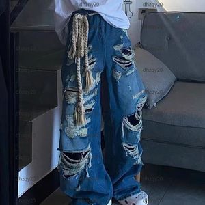 Men's Jeans Autumn and Winter American Hip-hop Retro Design Sense Niche High Street Hole Straight Pants Couple Casual Trousers