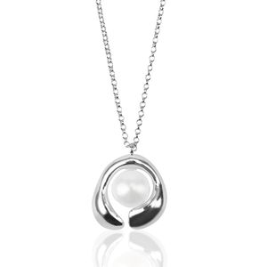 Zarif S925 STERLING Gümüş Basit Kadın Kolyesi Kakma Doğal Tatlı Su İnci Kolye Moda Mücevher Aksesuarları