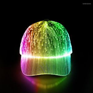 Boll Caps 2022 LED -fiberoptisk tyg baseballmössa toppade justerbara färgglada lysande hattar Kvinnor Hip Hop Men Summer Sun Gorras