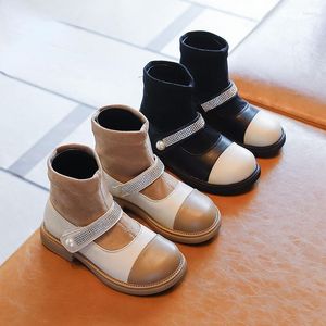 Athletic Shoes Korean Autumn Kids for Girl 2022 Pearl Bordered Fashion Big Black Brown Color Matching Design Sock
